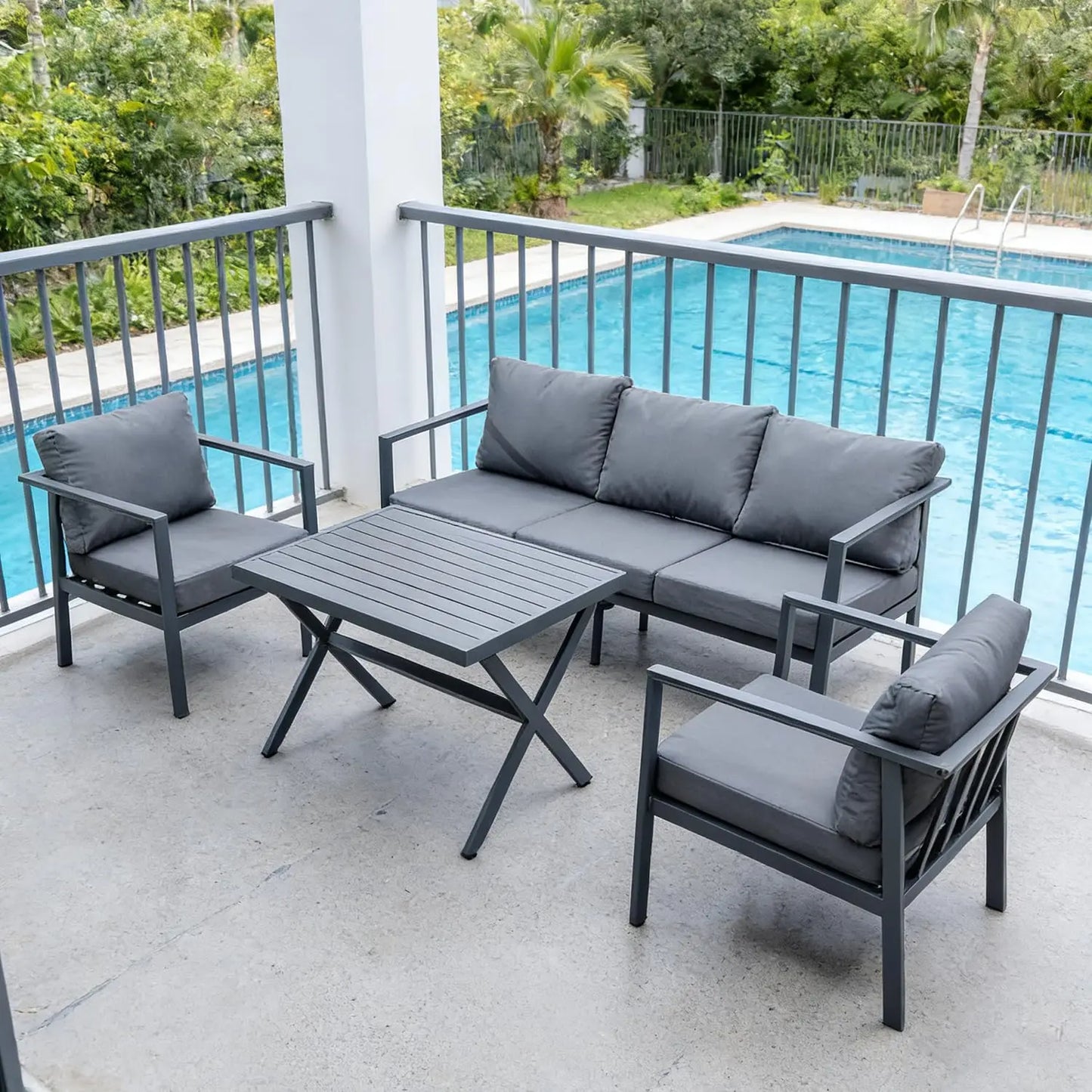 Aluminum Patio Sectional Furniture Set,4 piece Patio Conversation Sets Outdoor Patio Furniture Set Sofa with Coffee, Customized