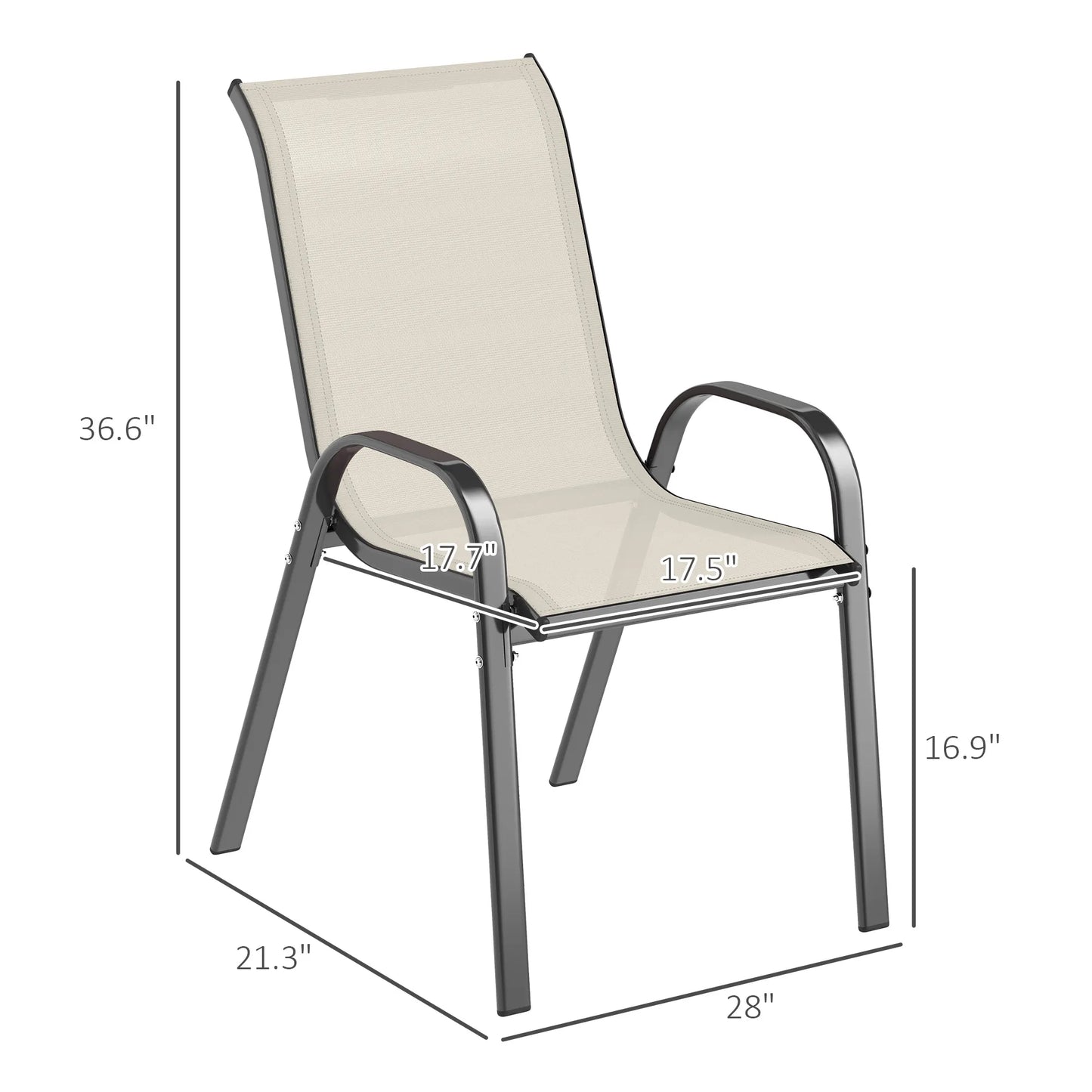 Set of 4 Patio Dining Chairs, Stackable Outdoor Chairs, Beige