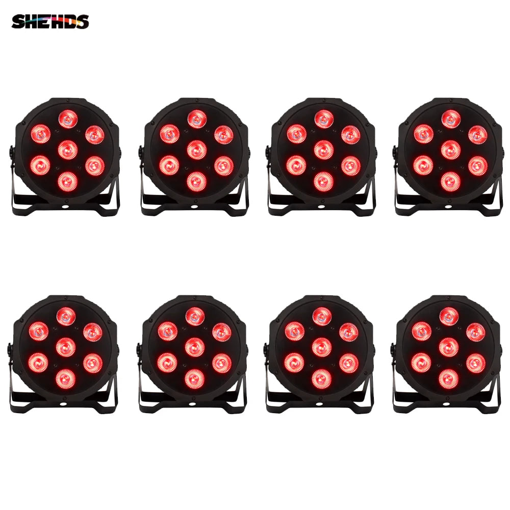 8pcs SHEHDS Flat LED Par 7X12w RGBW /7X18W RGBWA UV Stage  Light DMX Controller DJ Disco Night Club Show Equipment