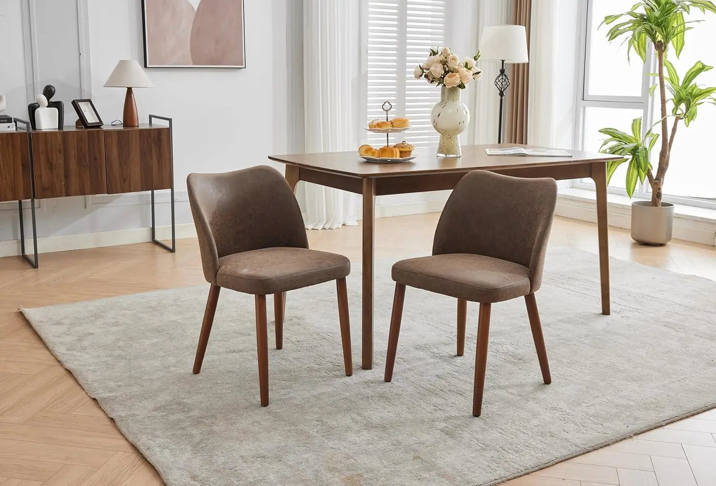 HiMISS Leather Dining Chairs Set With Wood Legs