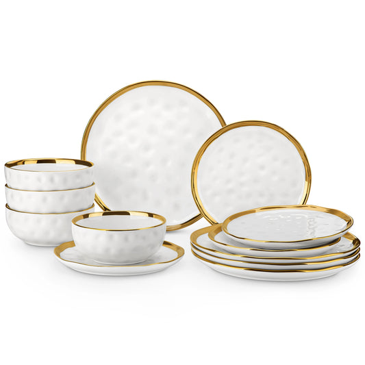 Malacasa Porcelain Dinnerware Set With Golden Rim Elegant Everyday Tableware