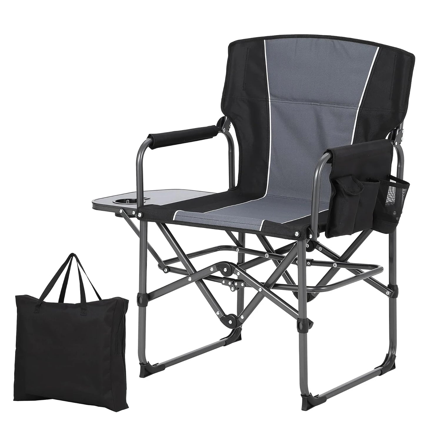 Oversized Camping Directors Chair Folding Lawn Chair For Adults Heavy Duty 330LBS With Side Table Cup Holder Portable Outdoor