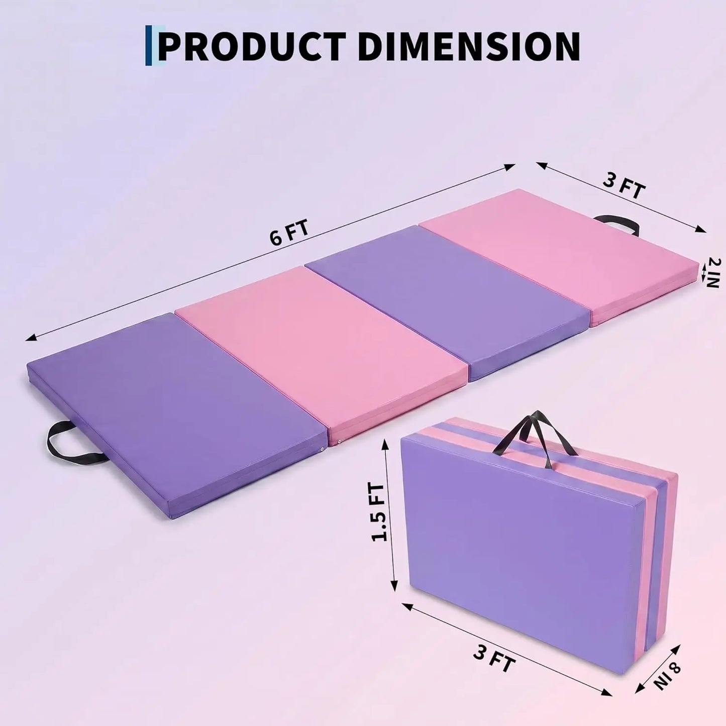 6x3 Ft Portable Four-Fold Gymnastics Mat, 2 inch Thick Tumbling & Exercise Pad, Folding Floor Mat for Home Workouts, Yoga, Pilates, Aerobics and Martial Arts Training