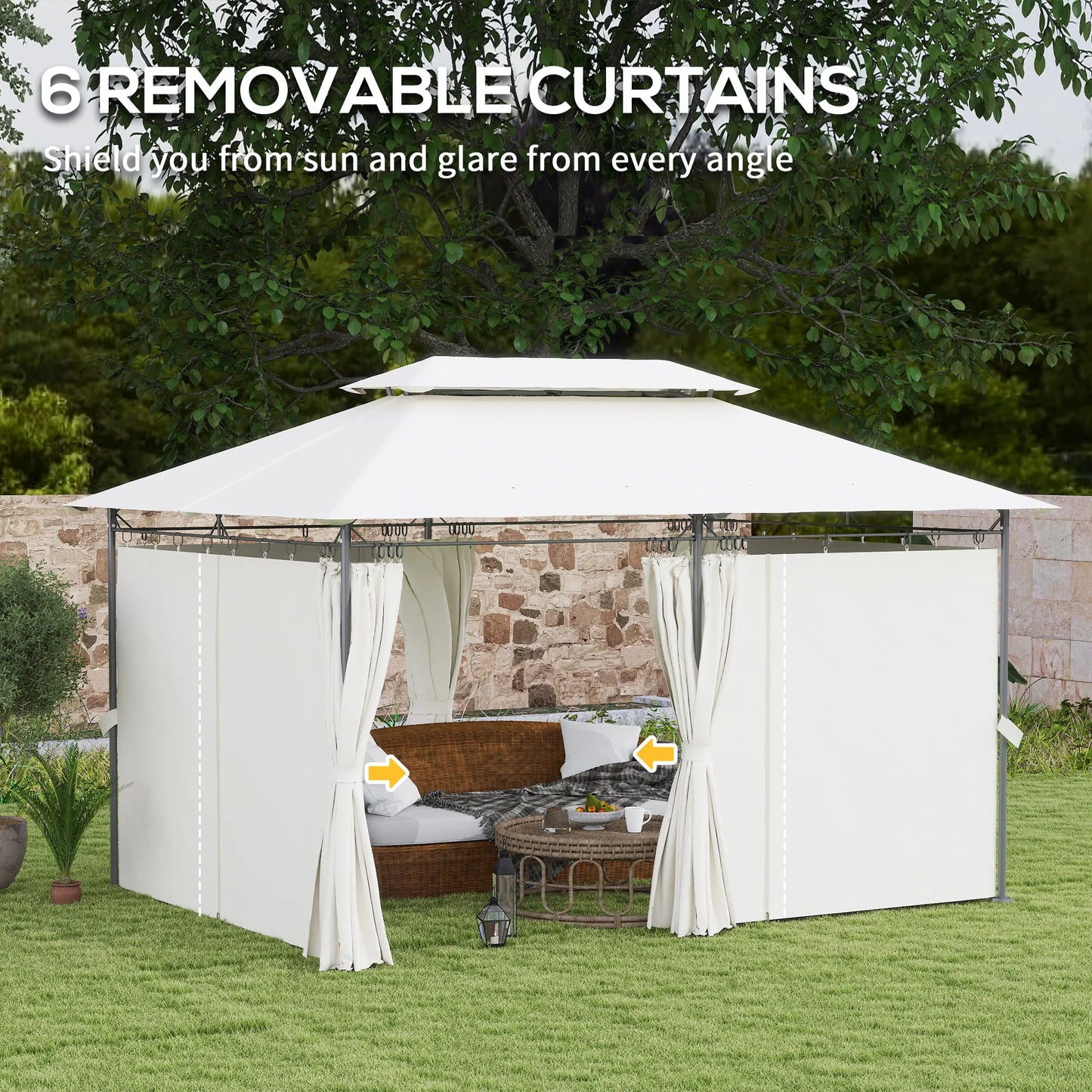 10 X 13 ft Double Roof Patio Gazebo with Curtains, Cream White