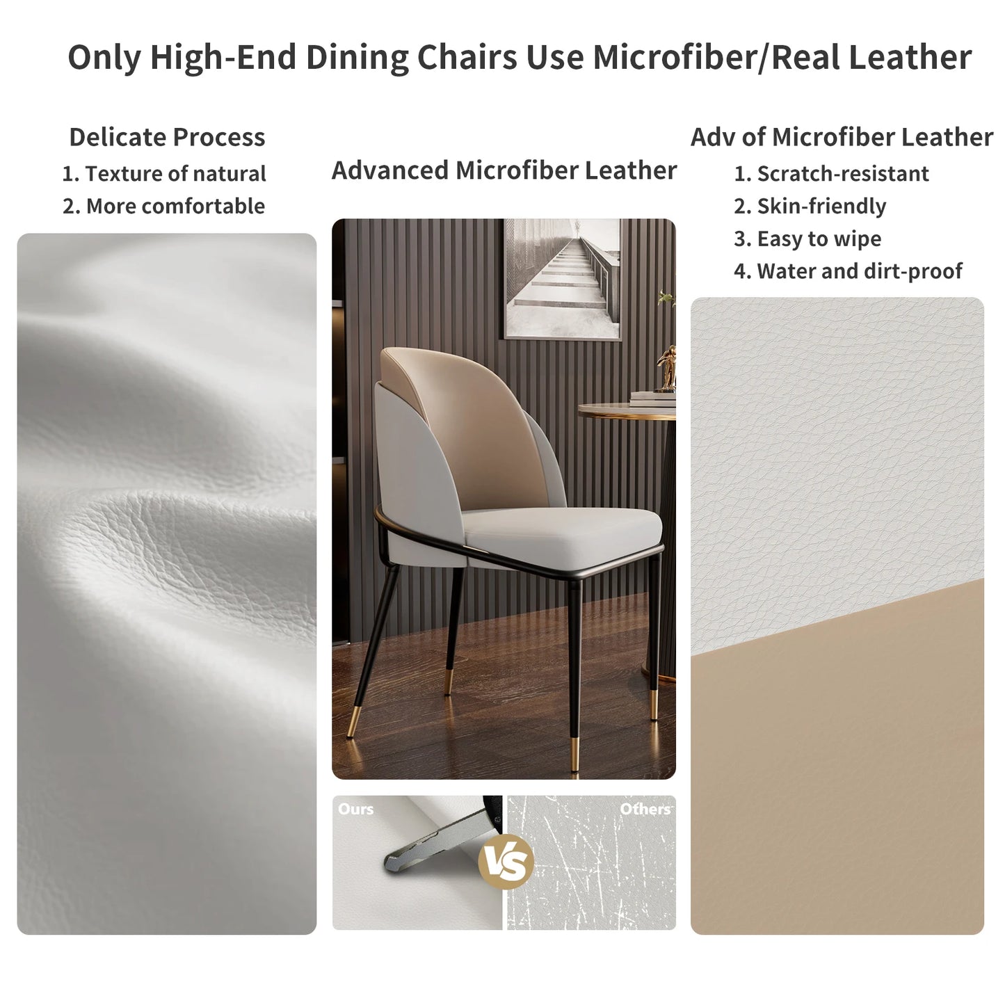 Set Of 2 Dining Chairs Luxurious Upholstered Dining Room Kitchen Chairs Microfiber Silicone Leather 2 Colors for Home Restaurant