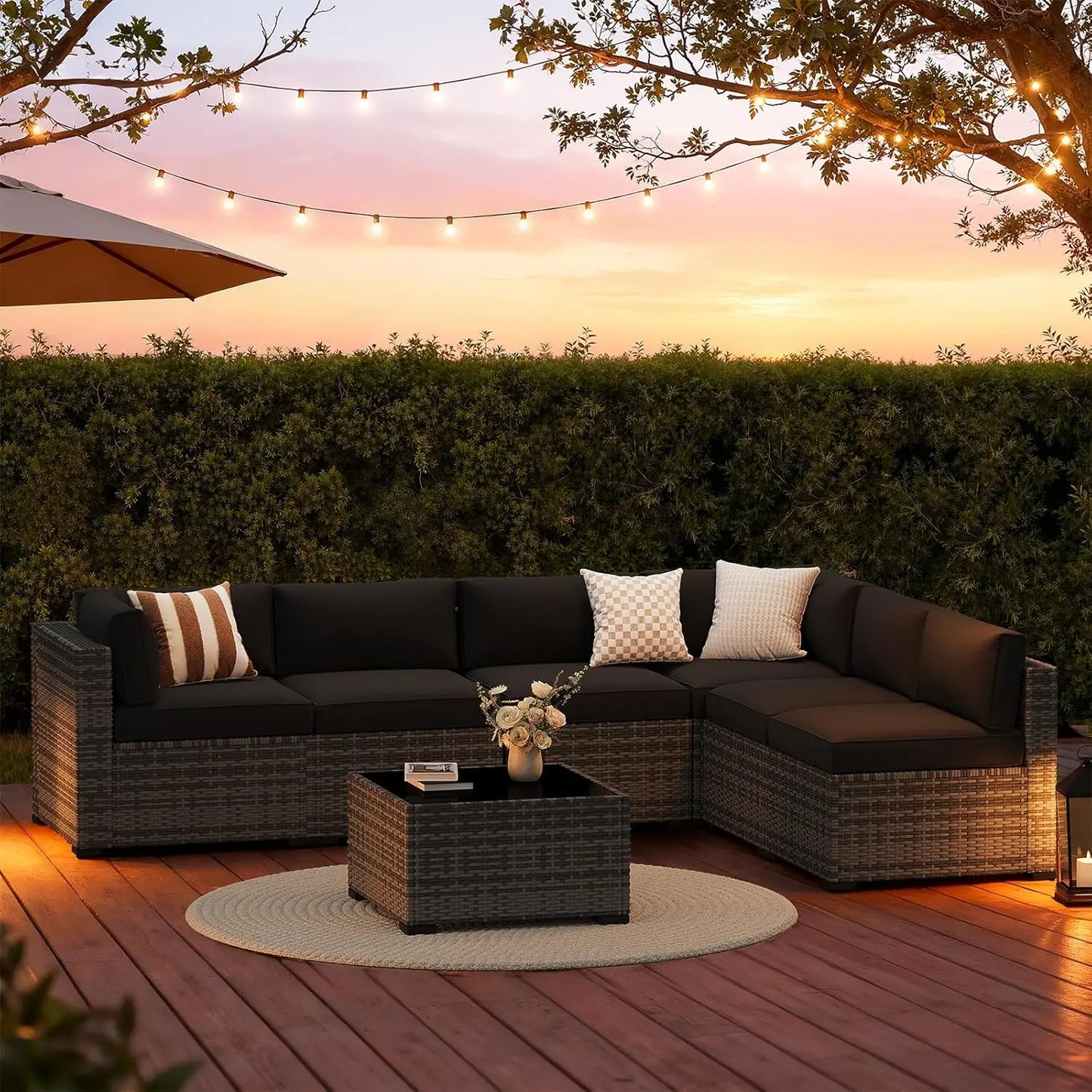 XIAOLANG 7-Piece Outdoor Patio Furniture Set Wicker Cushioned