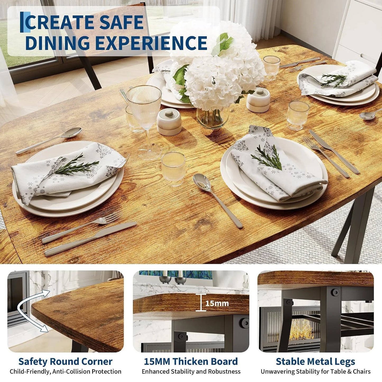 5 Piece Dining Table Set For 4, 43 Inch Kitchen Table And 4 Chairs With Storage Shelf, Space Saving Dining Set For Apartment