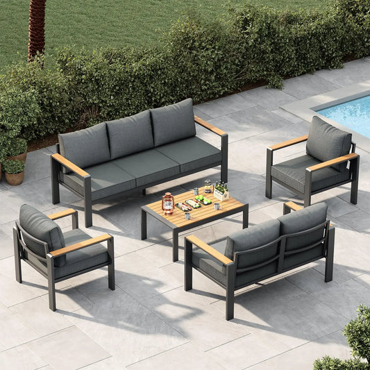 HiMISS Seven Seat Outdoor Aluminum Patio Furniture Set With Table