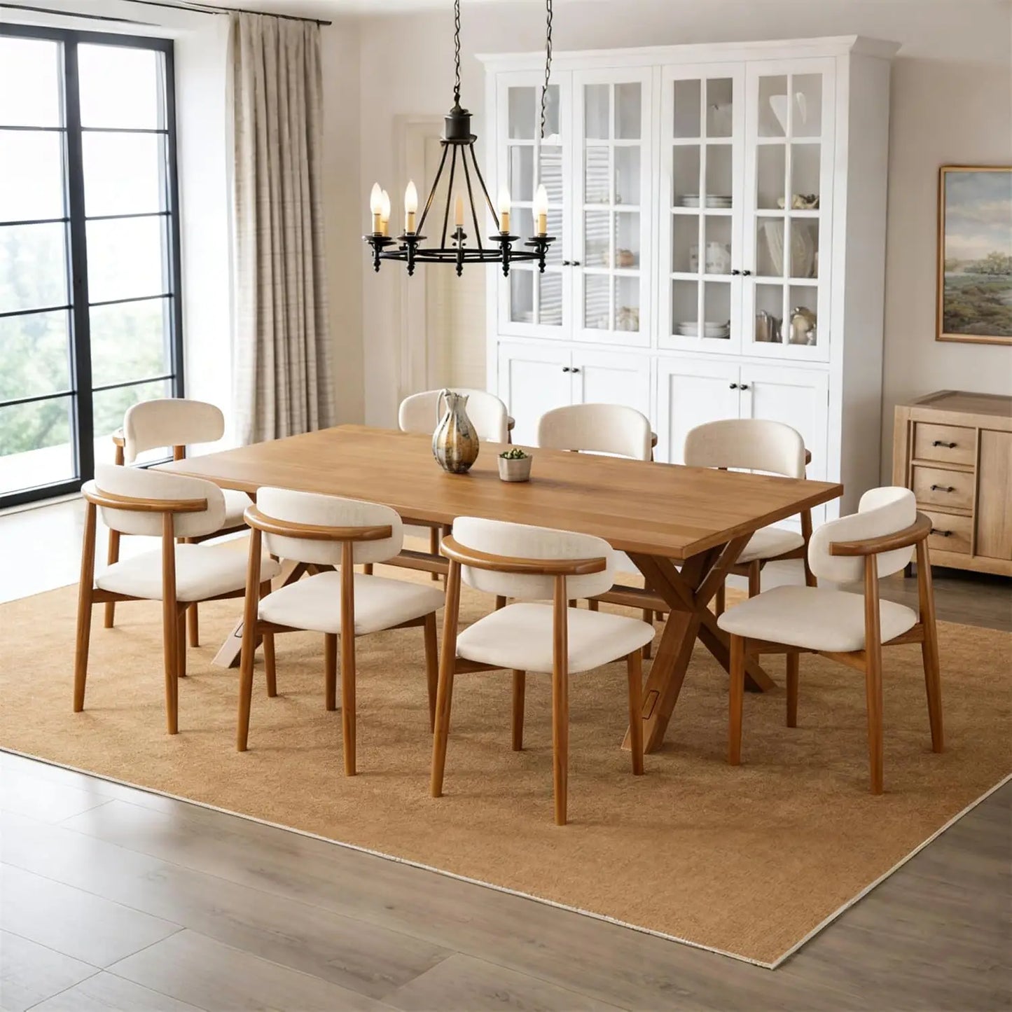 Mid Century Modern Upholstered Wooden Dining Chairs With Wood Legs