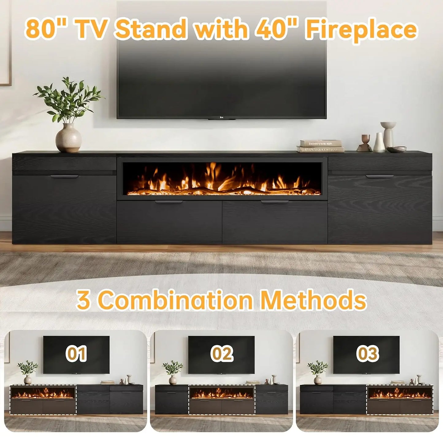 Electric Fireplace TV Stand With No Heat Insert Modern Media Console