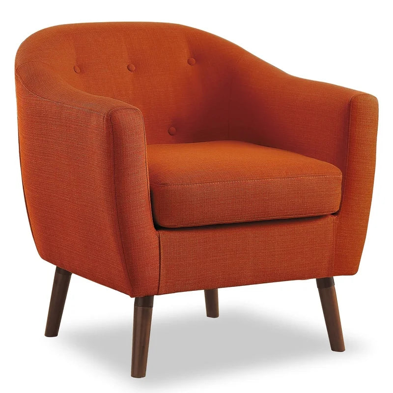 Button Tufted Upholstered Accent Chair With Solid Wood Legs