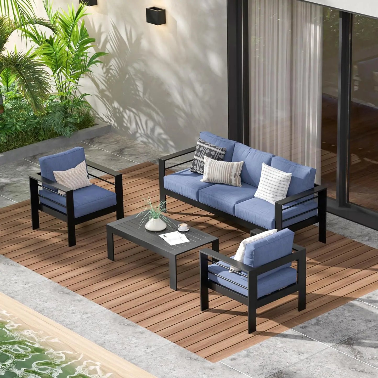 Aluminum Outdoor Patio Furniture Set, Oversized Patio Conversation Sets with Deep Seating and Wide Armrest, Outdoor, Customized