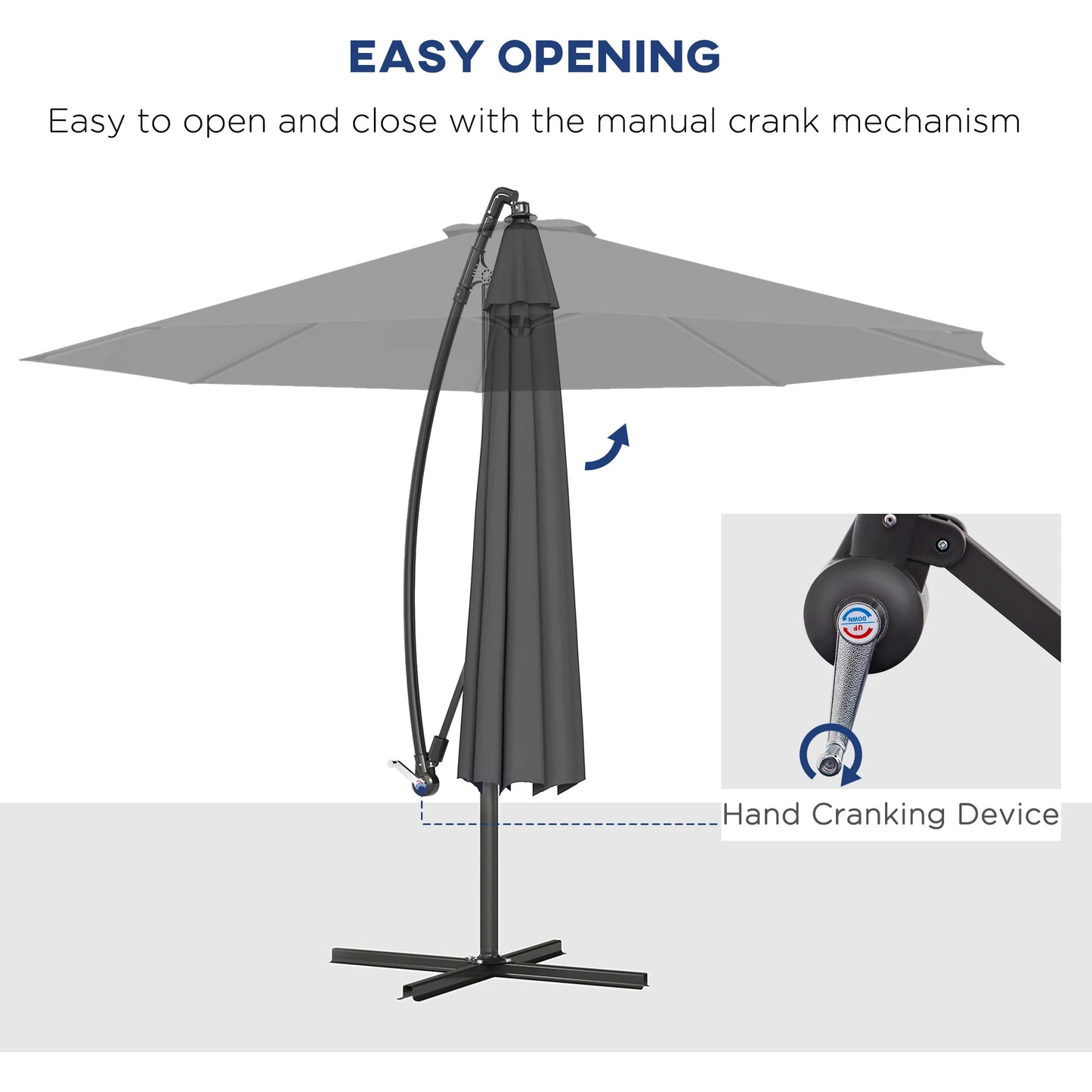 10' Cantilever Hanging Tilt Offset Patio Umbrella with Uv & Water Resistant Material and Cross Base (Weight Not Included), Gray