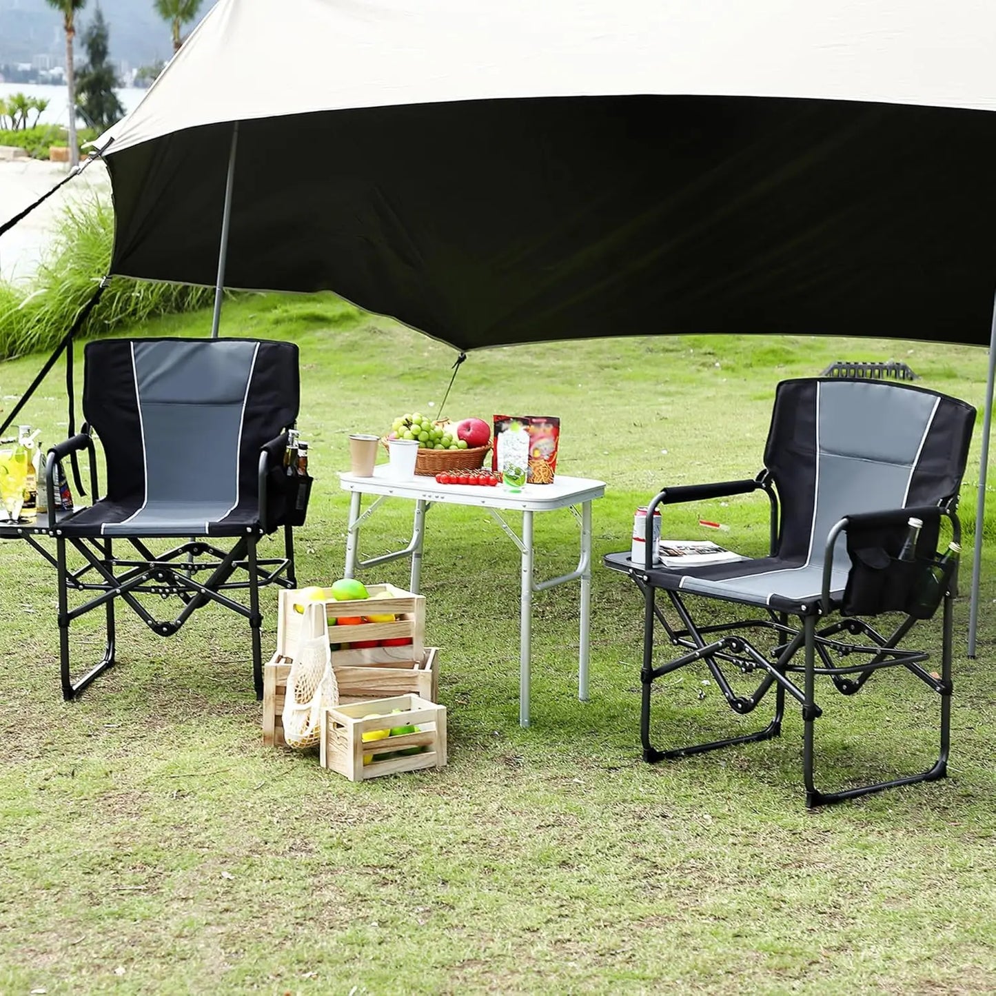 Oversized Camping Directors Chair Folding Lawn Chair For Adults Heavy Duty 330LBS With Side Table Cup Holder Portable Outdoor
