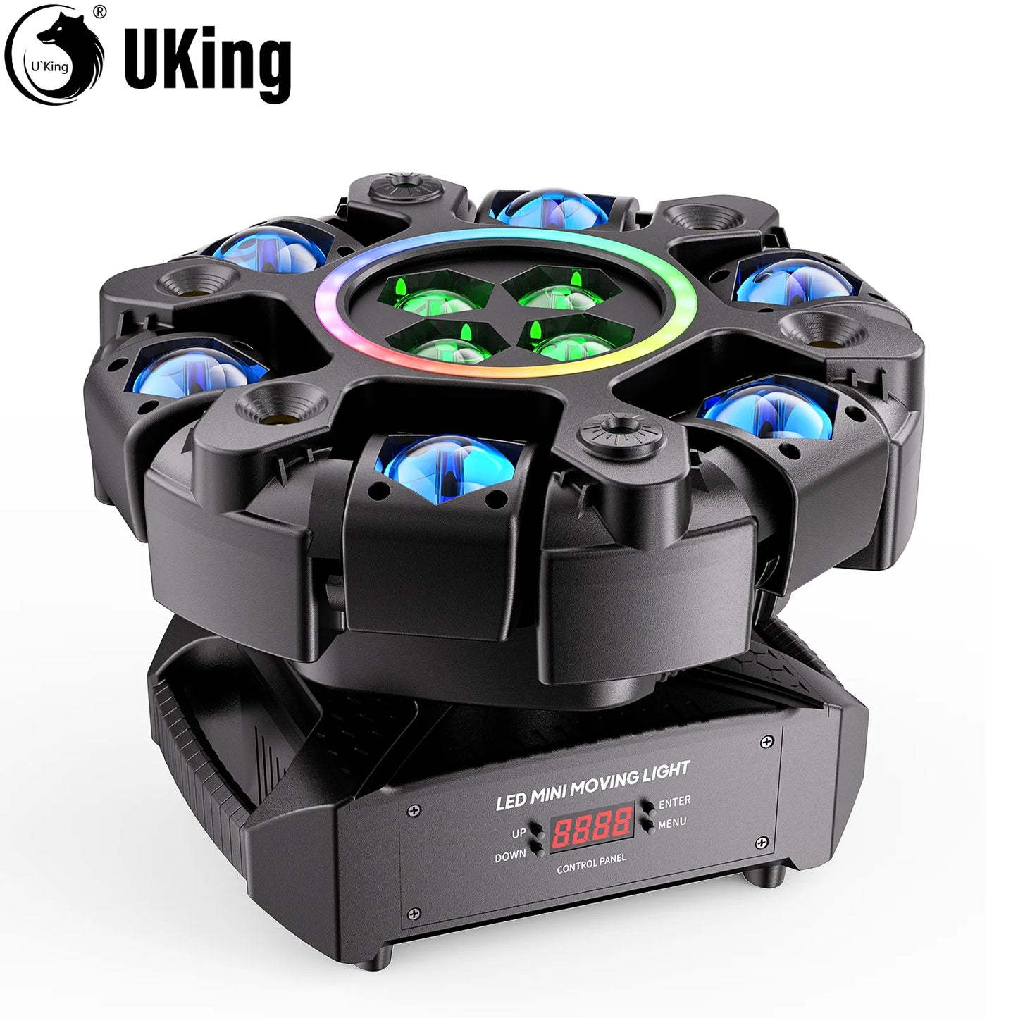 U'King 150W 6-Arm RGBW Moving Head Light DMX Strobe Stage Light Ring Effect