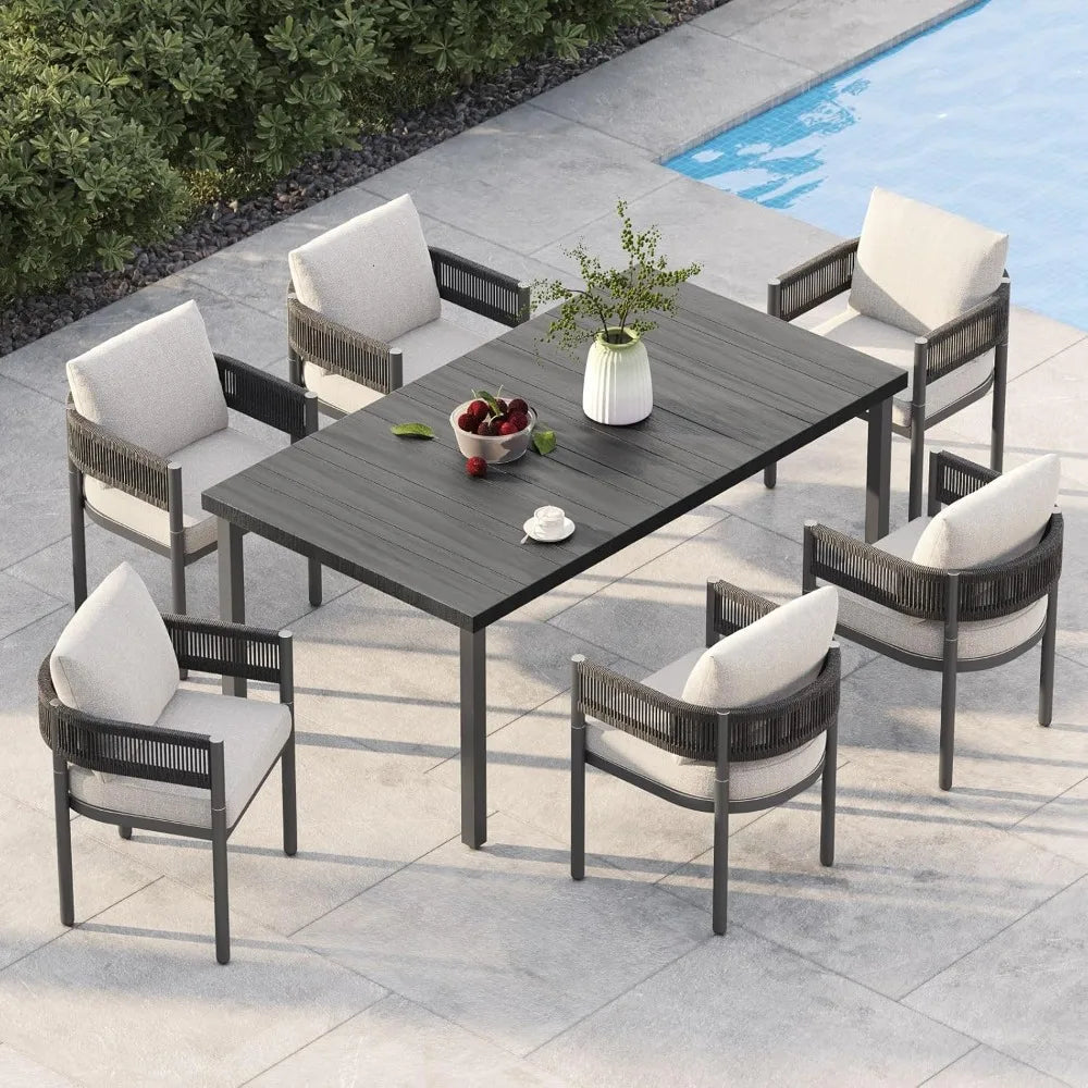 Outdoor Dining Set With Cushioned Wicker Chairs And Table Frame