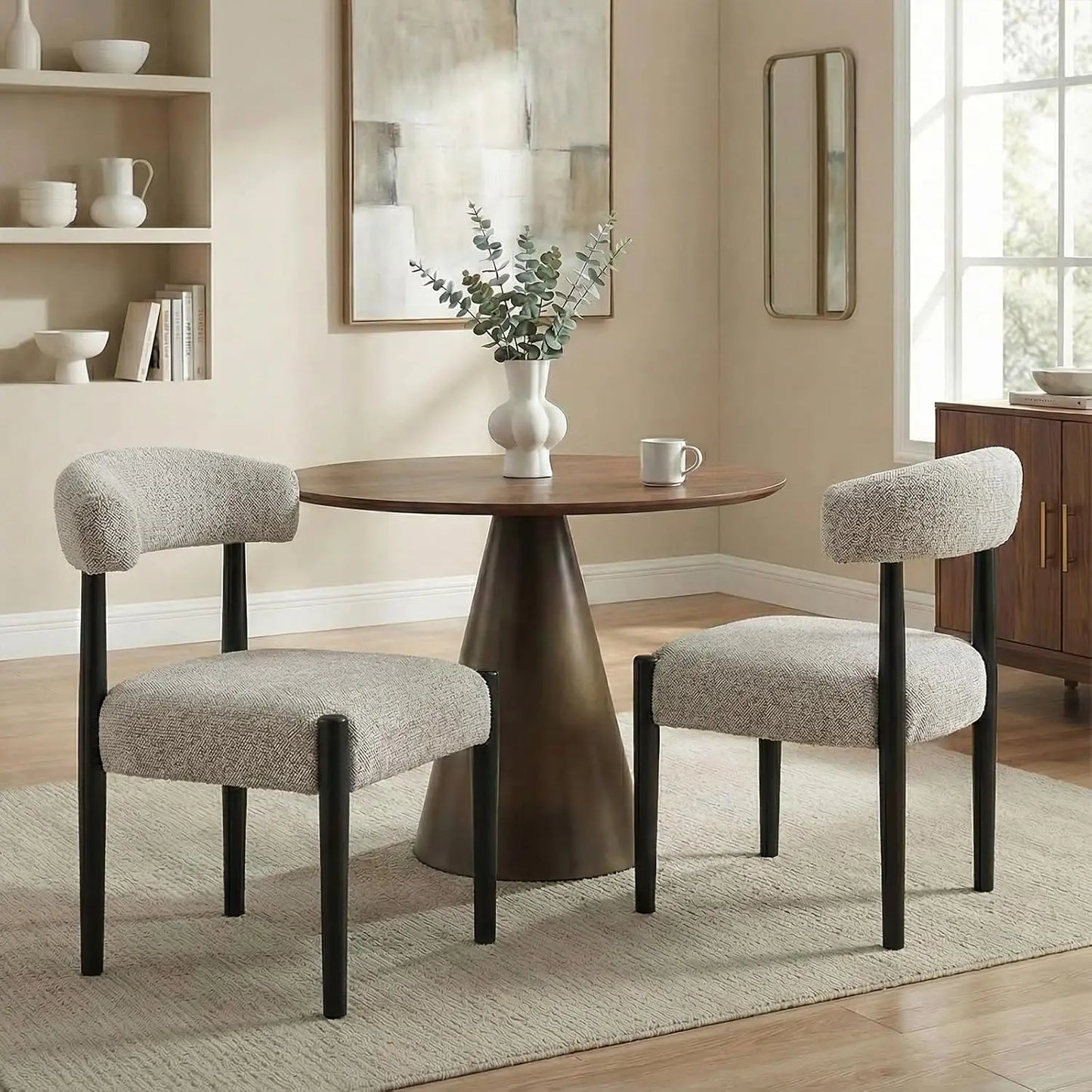 Wooden Dining Chairs Set of 2, Modern Upholstered Dining Room Chairs with Rubberwood Legs and Curved Backrest,, Customized