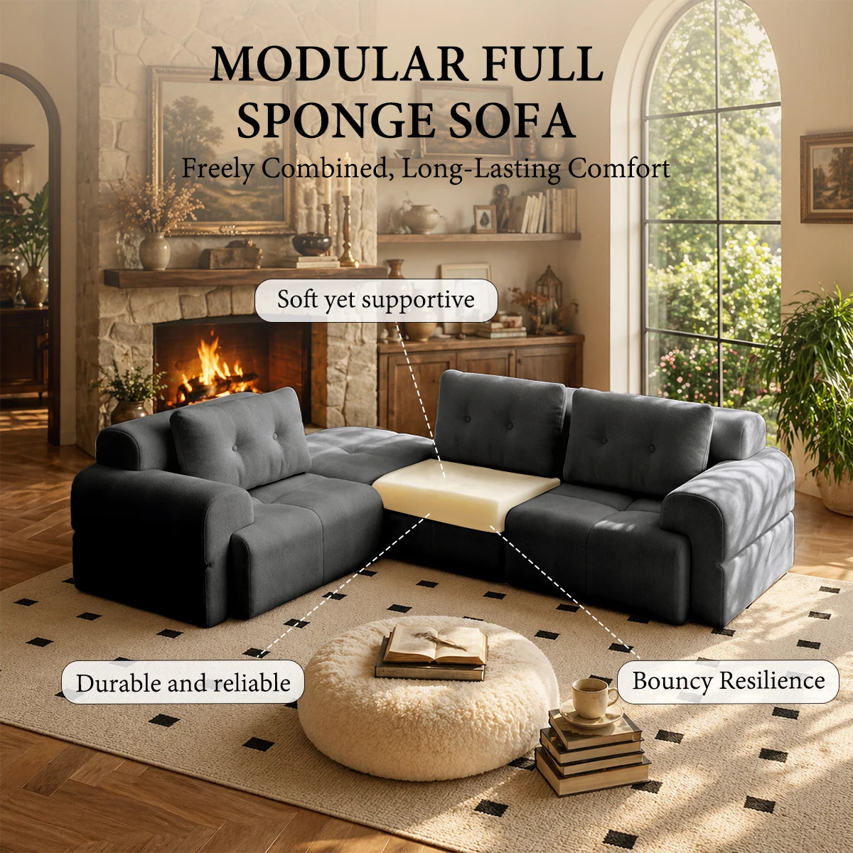 112.2" Convertible Modular Sectional Sofa, L-Shaped Couch with Chaise Lounge, Multifunctional Living Room Furniture