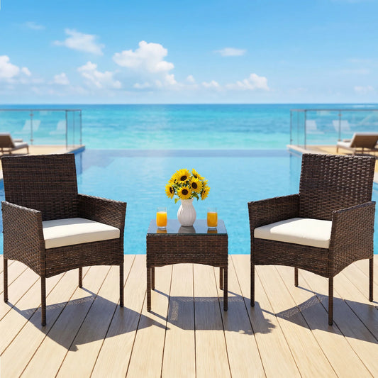 JHK All Weather Wicker Outdoor Patio Bistro Set With Cushions
