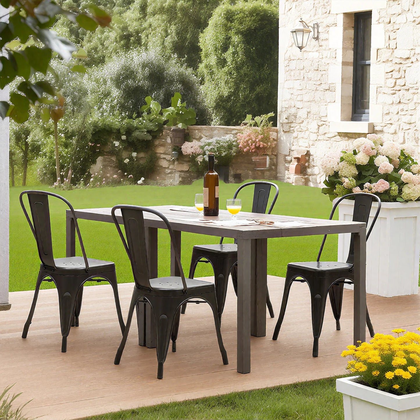 JHK Metal Stackable Dining Chairs For Patio And Outdoor Seating