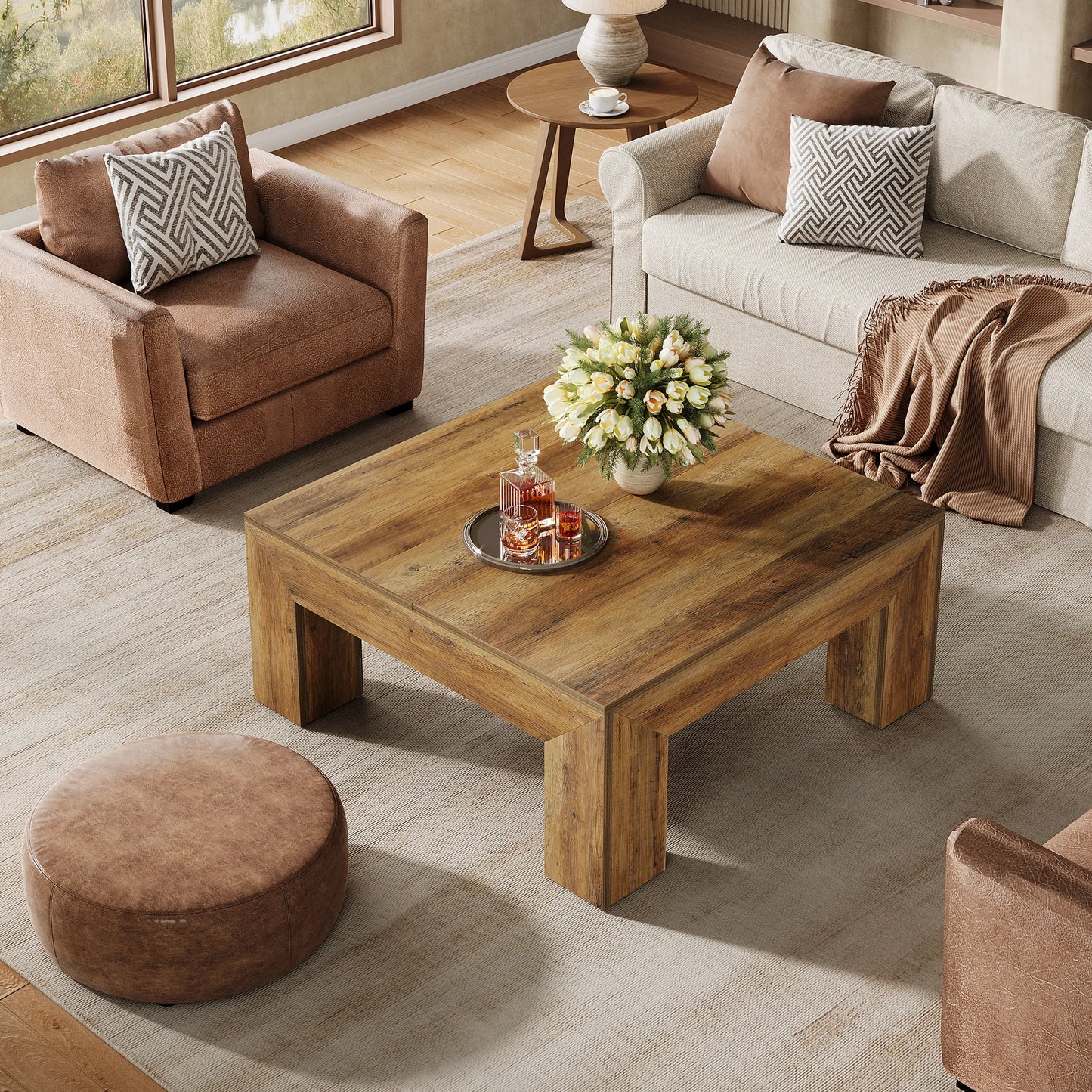 Tribesigns Square Coffee Table Farmhouse Wood Centerpiece