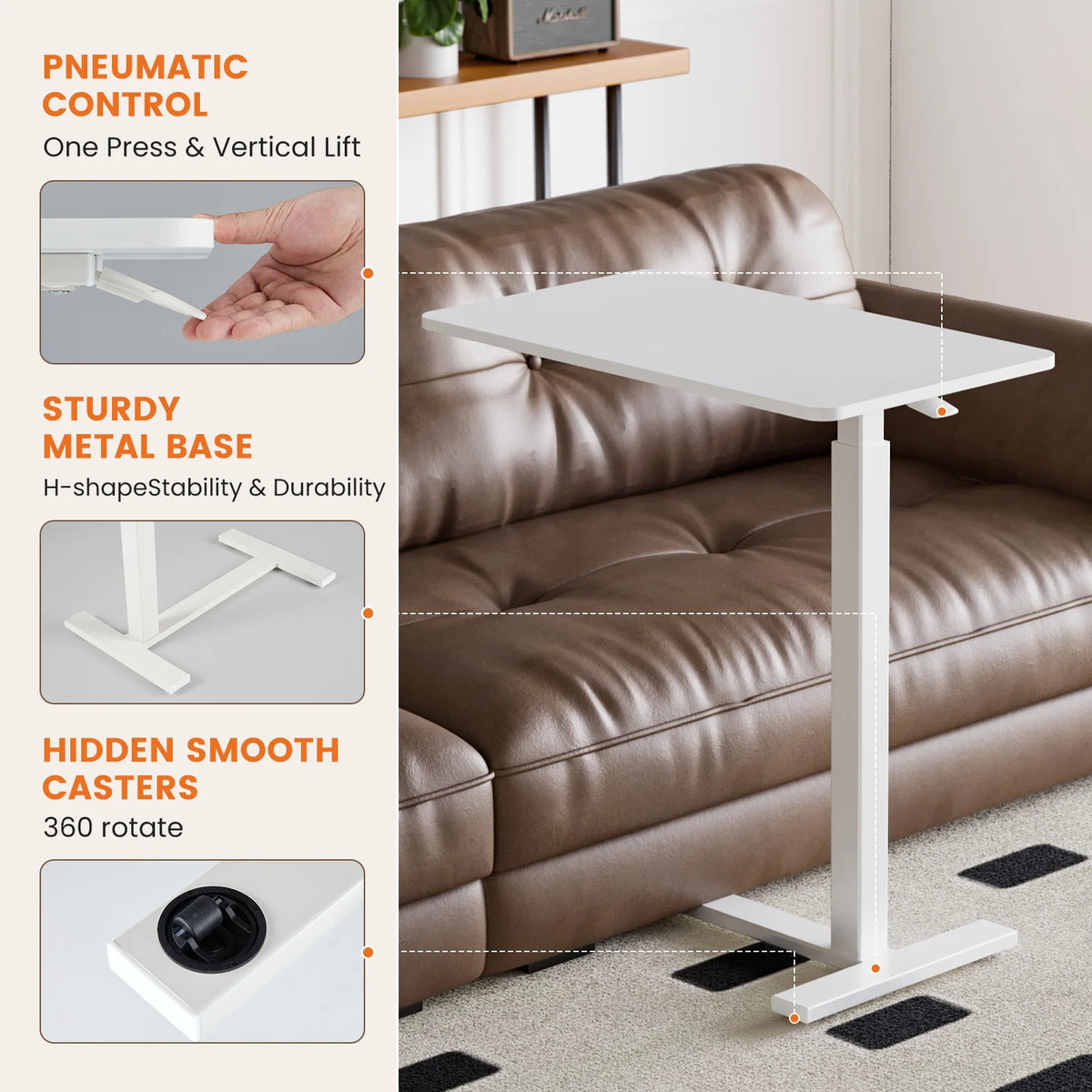 JHK Adjustable Overbed Table with Hidden Wheels for Home Use