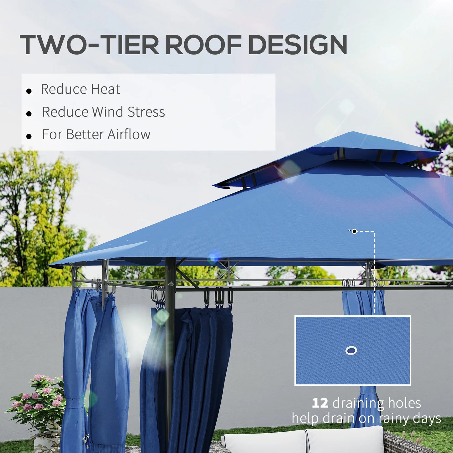 10 x 13 ft Double Roof Patio Gazebo with Curtains, Blue