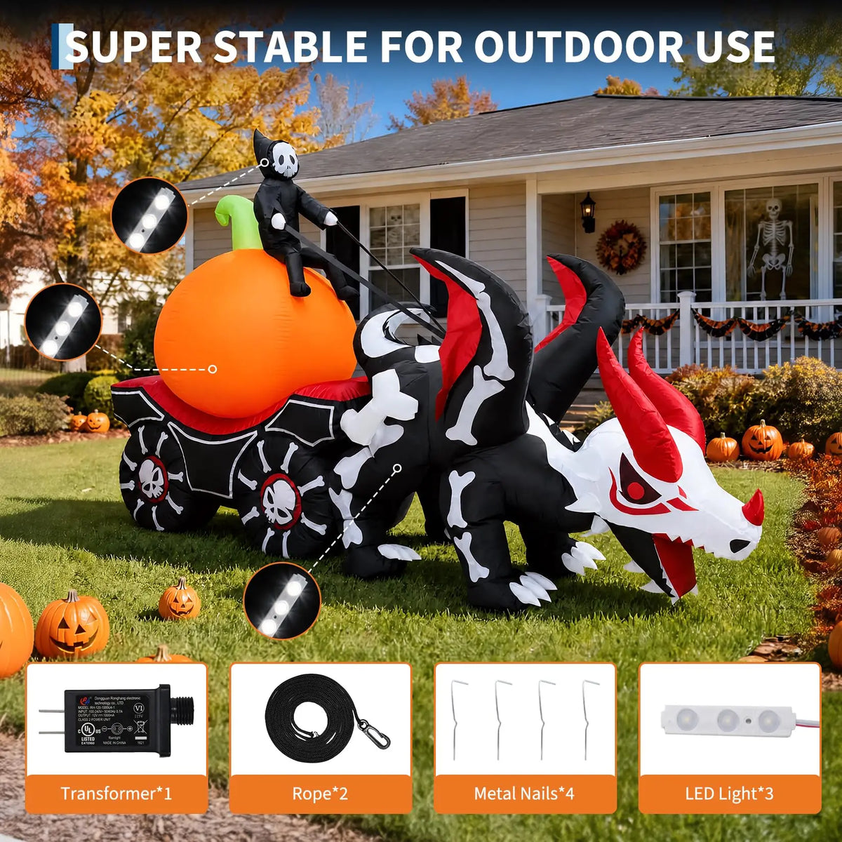 HiMISS Halloween Grim Reaper Dragon Carriage Inflatable With LED Lights