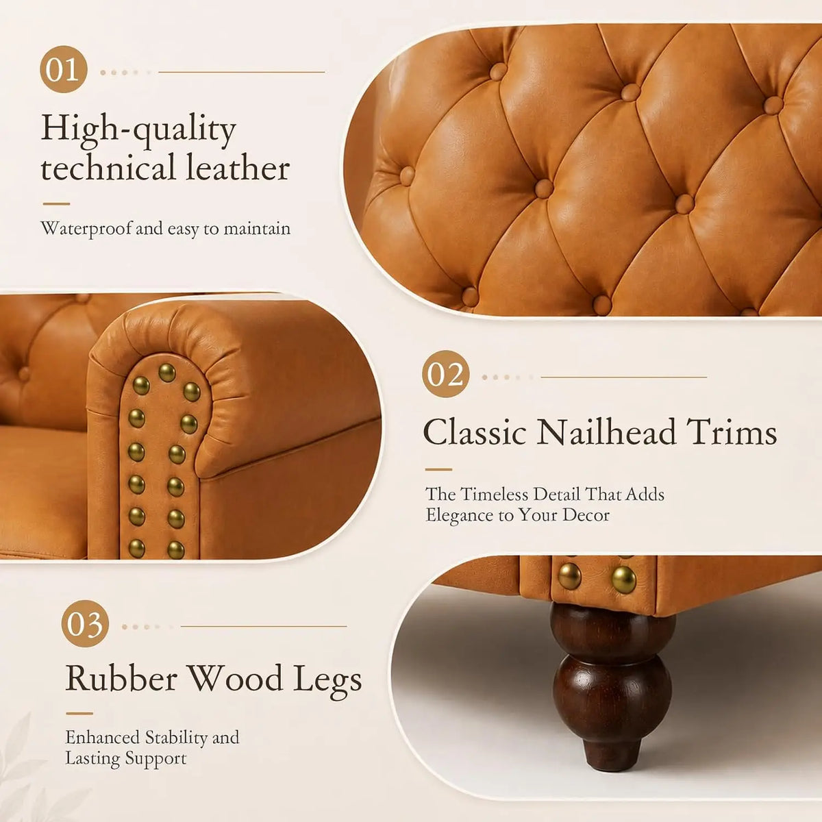 Faux Leather Chesterfield Accent Chair With Classic Nailhead Trim