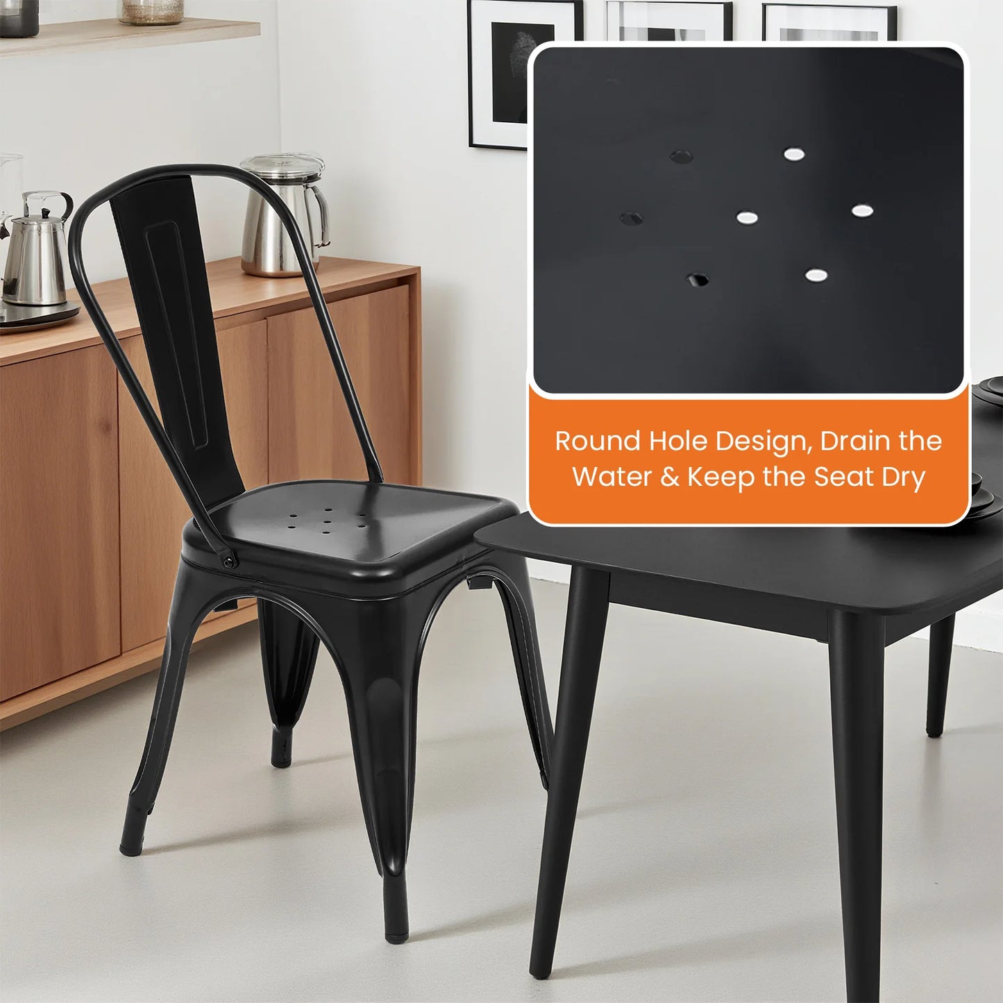 JHK Metal Stackable Dining Chairs For Patio And Outdoor Seating