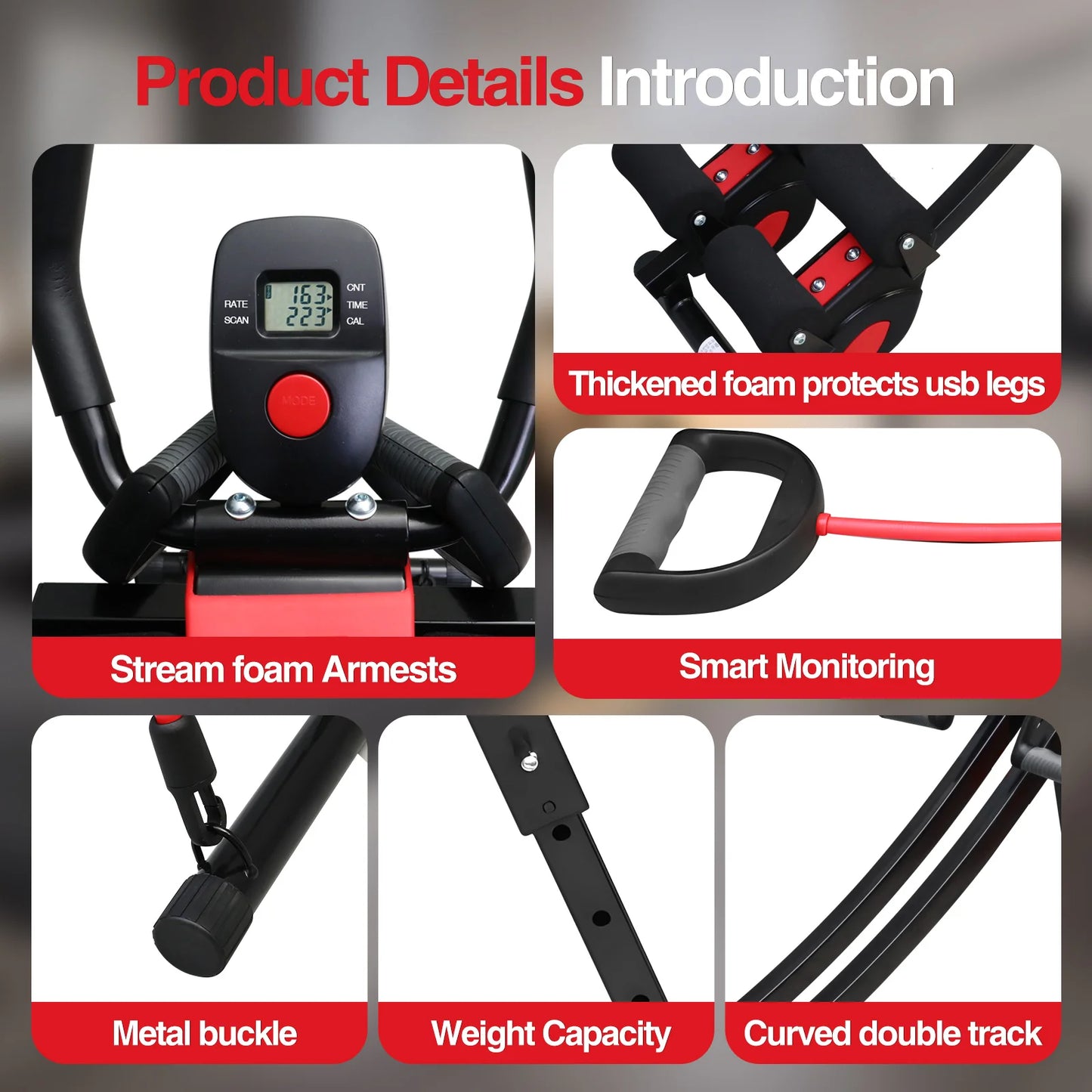 Foldable Core Abdominal Trainer With LCD Display And Resistance Bands