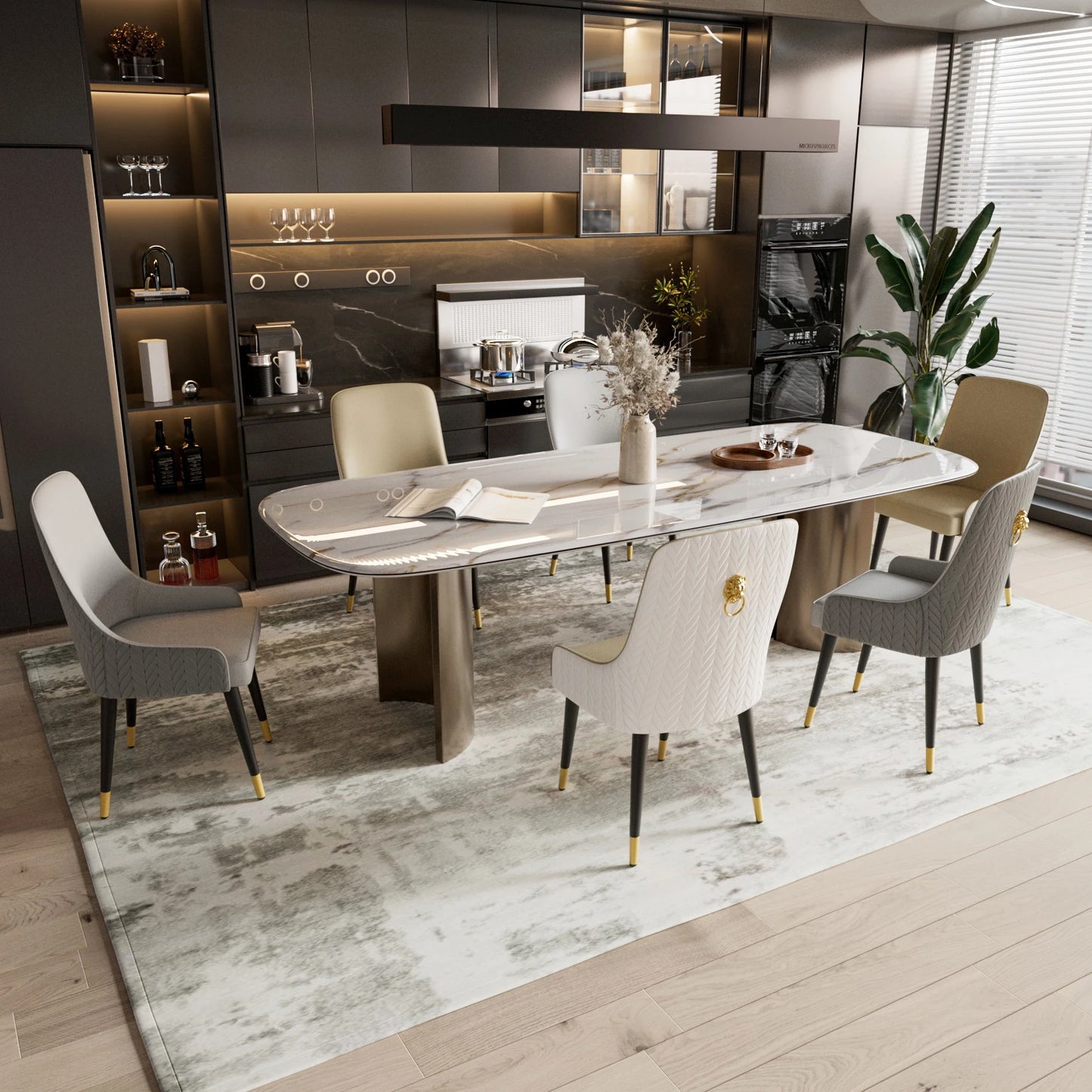 Modern PU Leather Dining Chairs Set 2 With Metal Legs