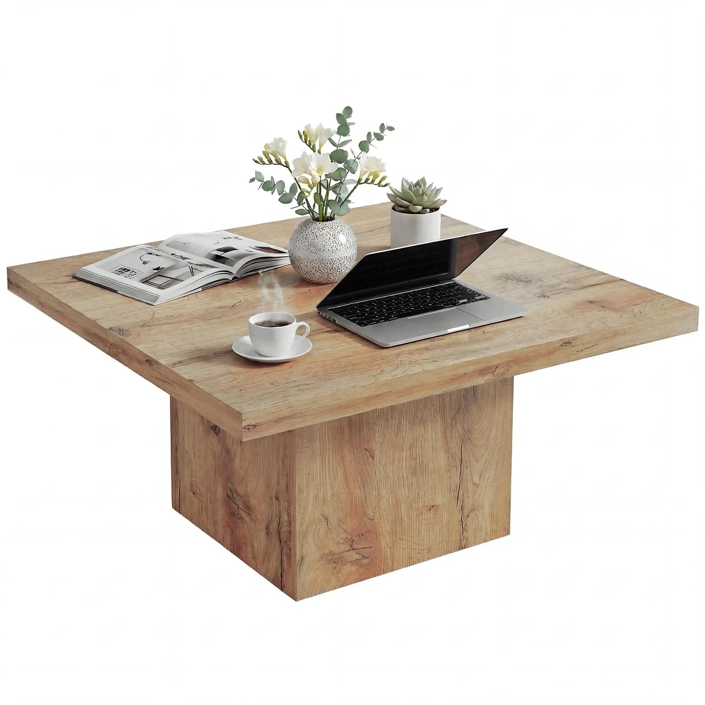 HOMCOM Living Room Table Coffee Table 31.5" x 31.5" Light Brown Wood Grain