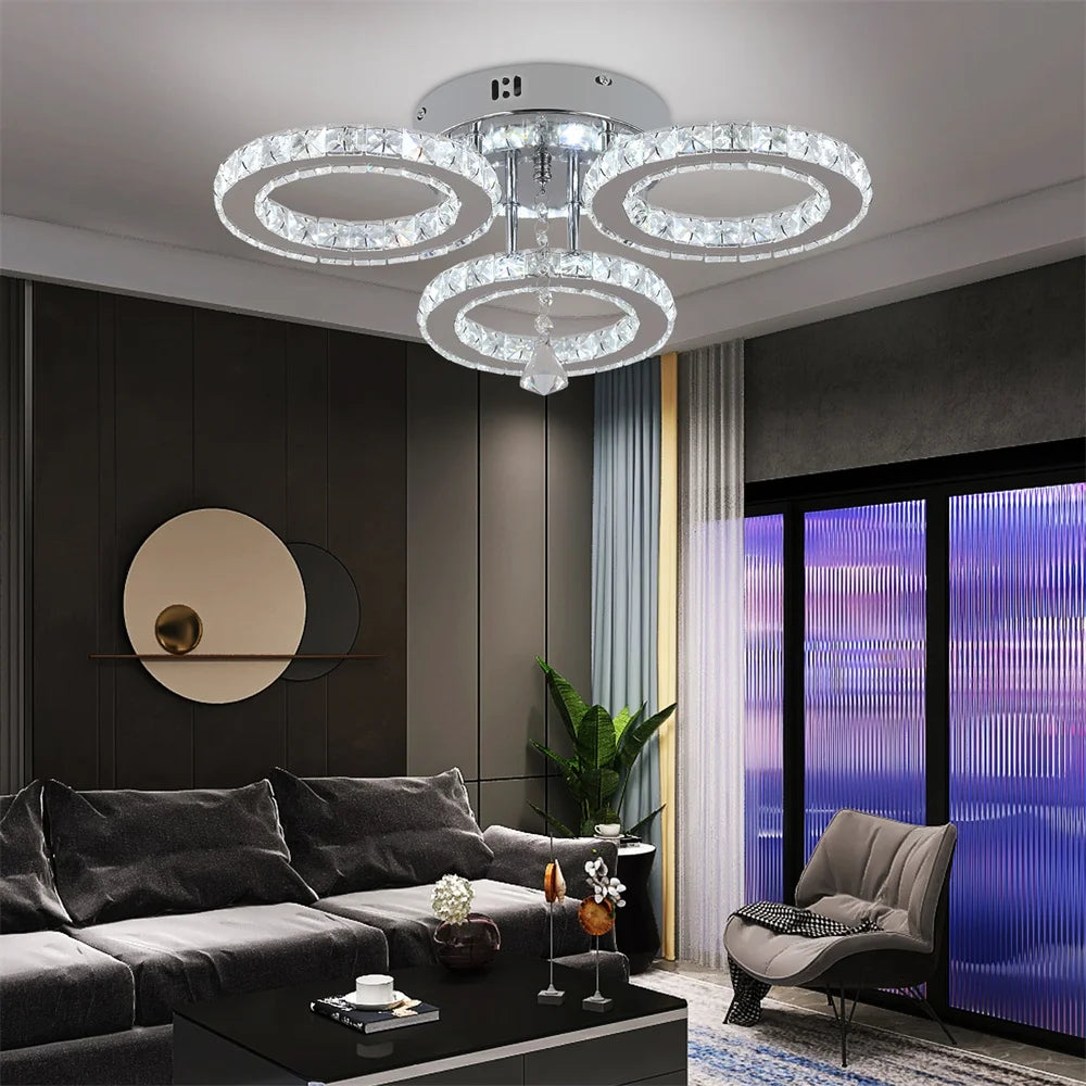 GreeLustr Modern Crystal Chandelier With App Dimmable Ceiling Light