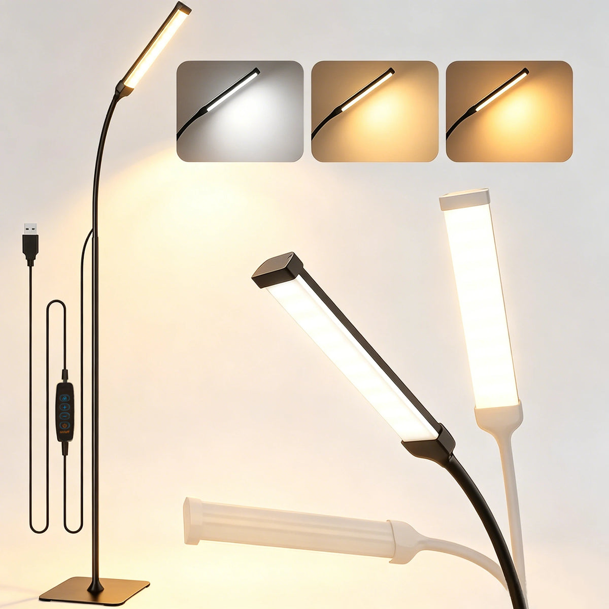DUMILOO Adjustable LED Floor Lamp With Flexible Gooseneck For Reading