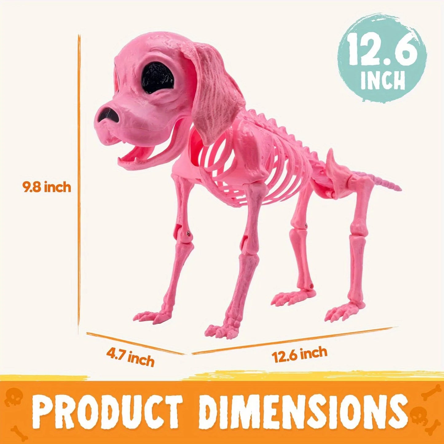 Posable Halloween Dog Skeleton Full Body Posable Joints Skeleton Puppy for Indoor Outdoor Skeleton Decorations Graveyard Party Haunted House Party Decor(9.8" X 4.7" X 12.6")