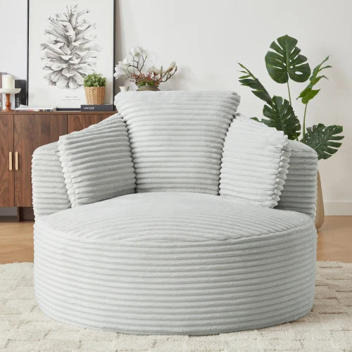 48.8" Round Chair Boneless Chaise Sofa Chair with Backrest and 3 Pillows for Living Room, No Assembly Required