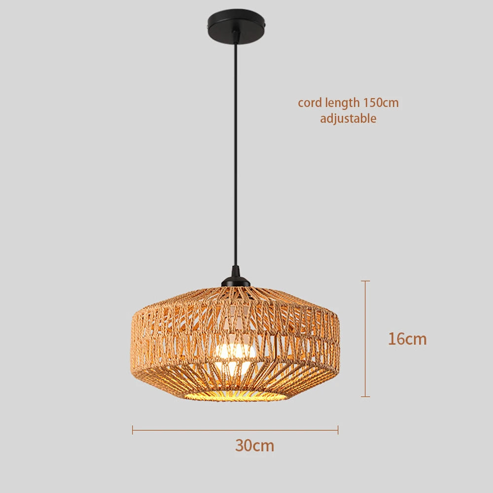 Classic Ceiling Light Handmade Rattan Weaving Hanging Chandelier Lamps For Living Bedroom Home Decor Pendant Light E27 Fixture