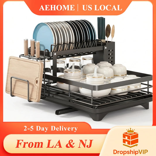 AeHome Expandable Dish Drying Rack With Drainboard And Cutlery Organizer