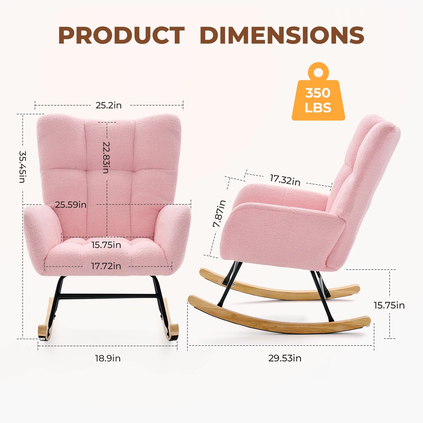 JHK Teddy Upholstered Saucer Rocking Chair With High Back