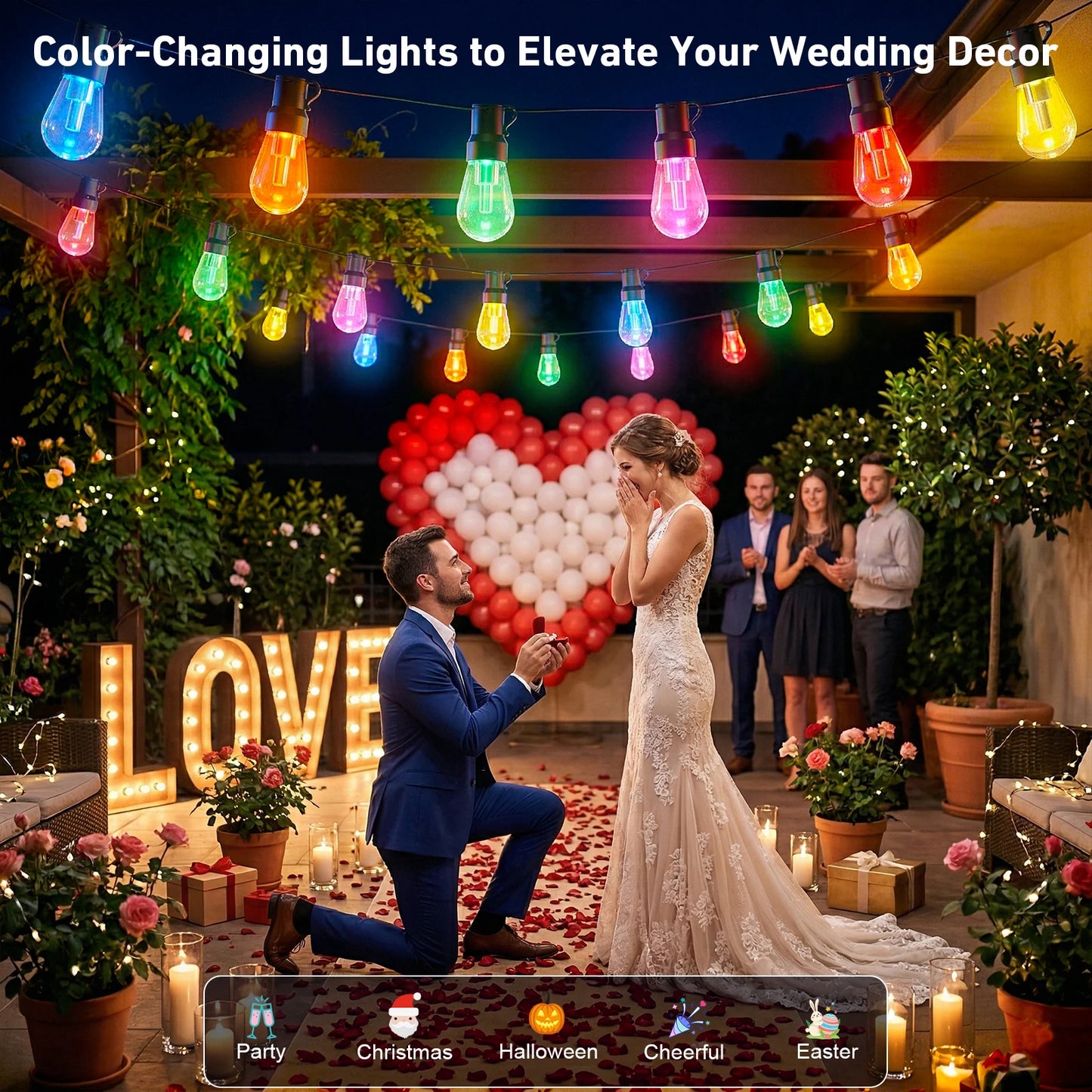 RGB IC Outdoor String Lights Dimmable With App Control IP67 Waterproof