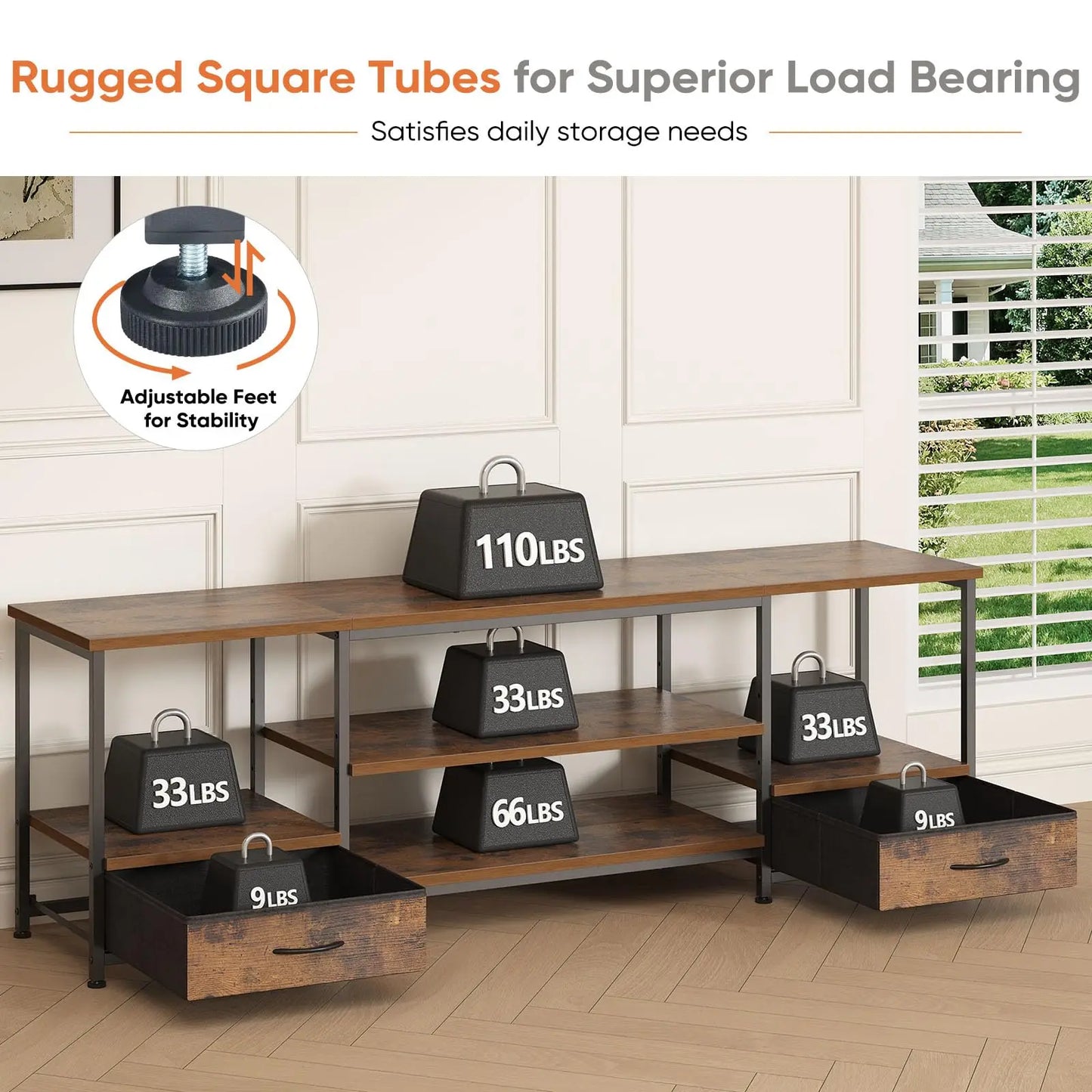 JHK Wooden TV Stand With Storage Shelves For Living Room