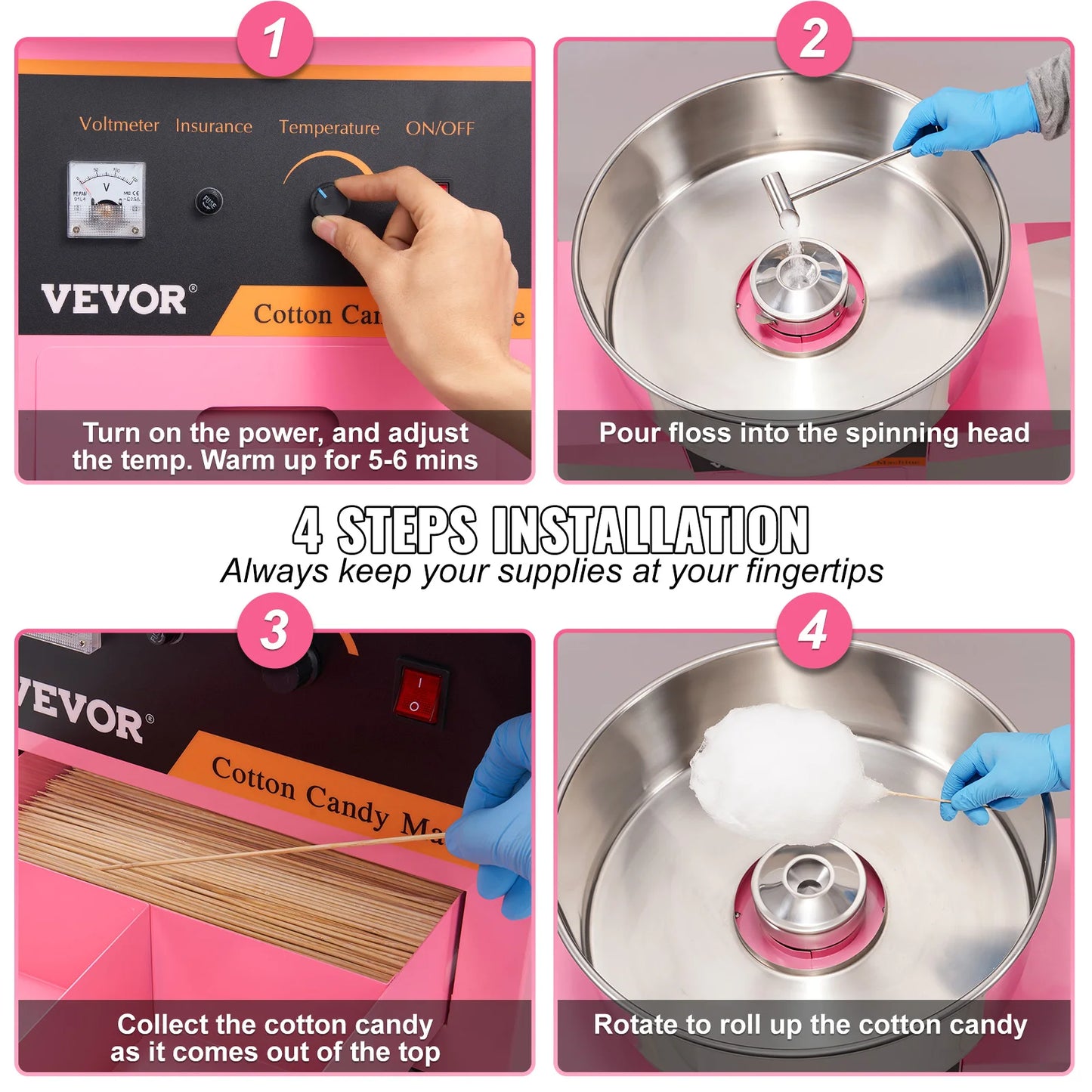 SucceBuy Electric Cotton Candy Machine With Cart 1000W Power