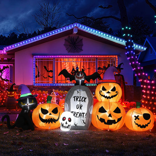 HiMISS Halloween Pumpkin Cat Tombstone Inflatable LED Yard Decor