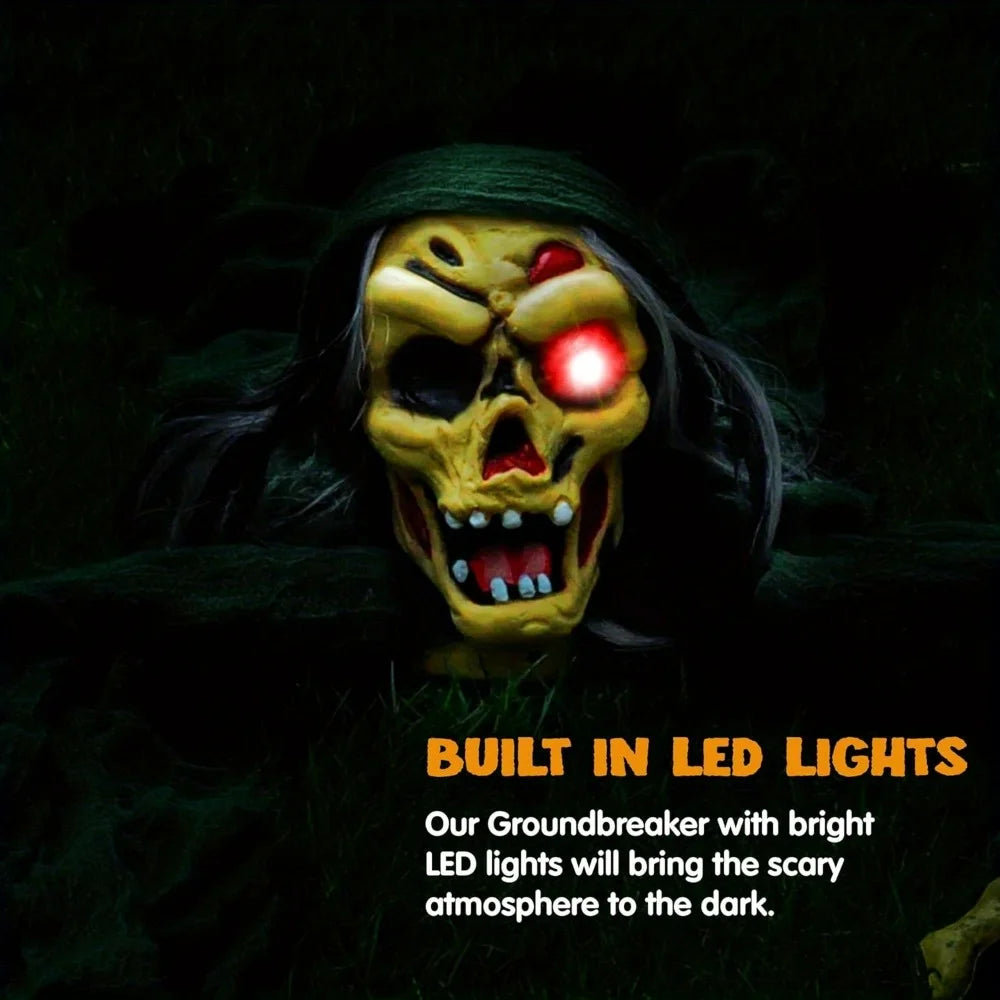 Halloween Outdoor Decoration Zombie Groundbreaker, Outside Halloween Graveyard Decor, Zombie Prop with Creepy Sound and Glowing Eyes, Scary Groundbreaker Decorations for Lawn Yard, Photobooth Props