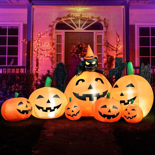 Joyfy Halloween Inflatable Pumpkin With Witch Cat Yard Decoration