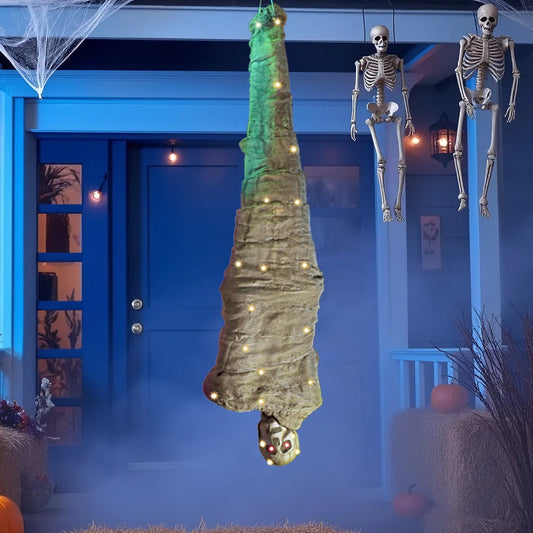 Animated Hanging Halloween Dead Body Prop With Led Eyes And Sound