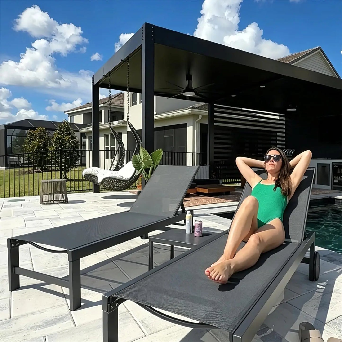 Outdoor Chaise Lounge with Wheels Aluminum Pool Lounge Chairs Set of 2 Fade-Resistant Patio Chaise Lounge with 5, Custom
