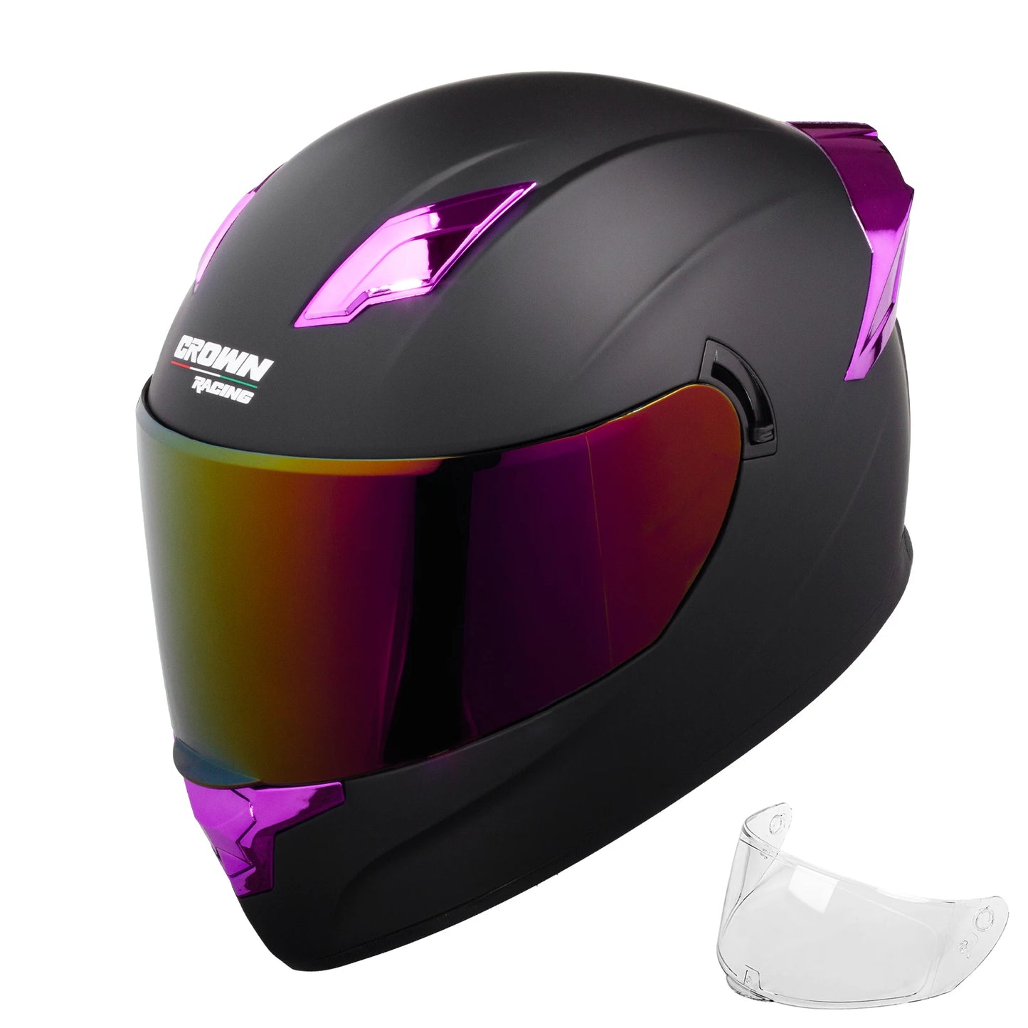 Crown Racing F-700 Full Face Motorcycle Helmet for Adults, DOT FMVSS 218 Certified Street Bike Helmet with Tinted Shield, Clear Replacement Visor and Removable Liner,Size M-XL