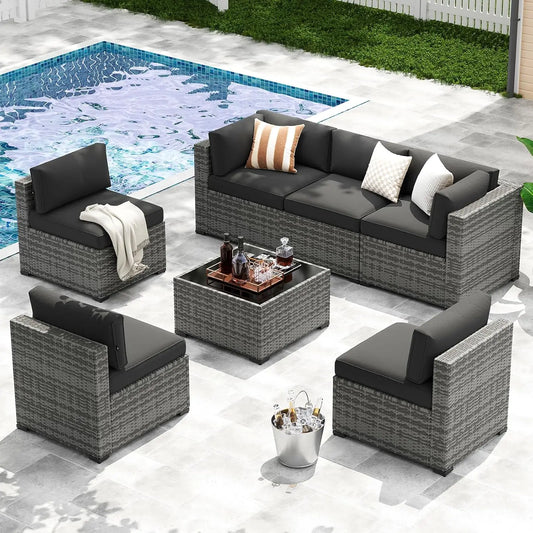 XIAOLANG 7-Piece Outdoor Patio Furniture Set Wicker Cushioned